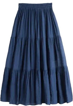 Women Cotton Linen Elastic Waist A-LINE Long Skirts Splice Solid Vintage Harajuku Casual Skirt