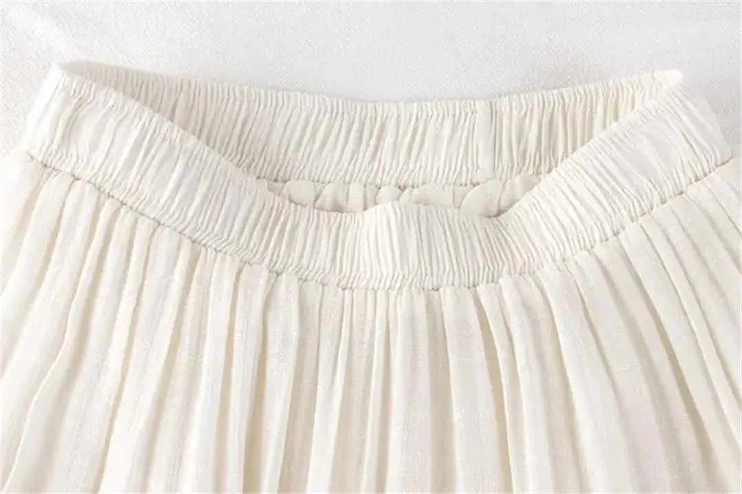 Women Cotton Linen Elastic Waist A-LINE Long Skirts Splice Solid Vintage Harajuku Casual Skirt