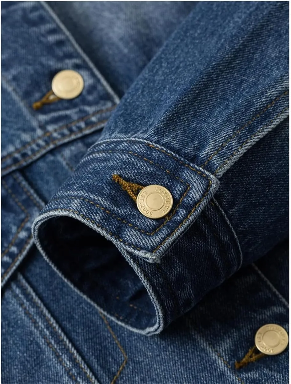 Women Denim Jacket Autumn Washed Turn Down Collar Single Breasted Button Casual Jacket Coat
