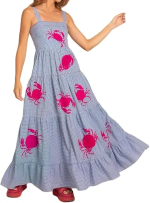 Women Embroidered Maxi Dress Sleeveless Smocked Flowy Sundress Boho Summer Long Dresses Beach Vocation