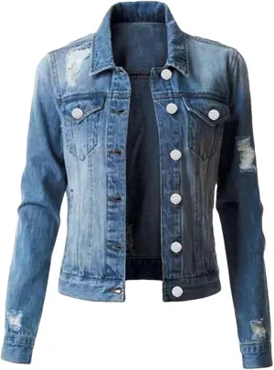 Women Hole Washed Denim Jacket Short Coat Spring Summer Casual Tops Lady Streetwear Jean Outerwear