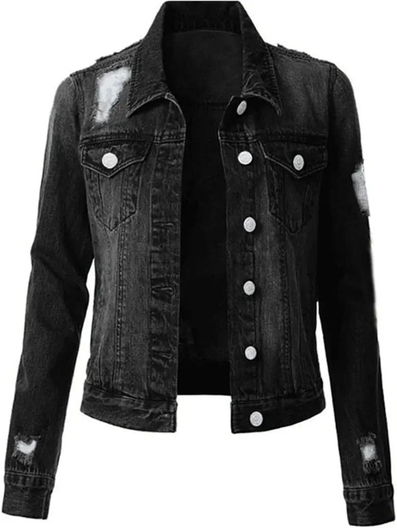 Women Hole Washed Denim Jacket Short Coat Spring Summer Casual Tops Lady Streetwear Jean Outerwear