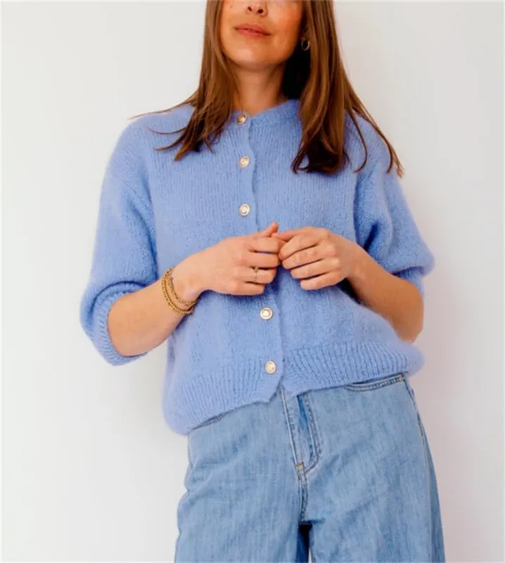 Women Knitted Crop Cardigan Shirt Short Sleeve Button Down Ribbed Knit Crop Top Y2k Girls Outwear Top Tee Shirt