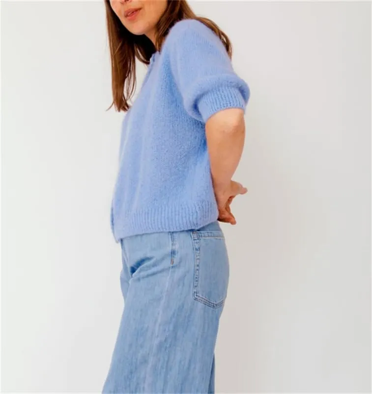 Women Knitted Crop Cardigan Shirt Short Sleeve Button Down Ribbed Knit Crop Top Y2k Girls Outwear Top Tee Shirt