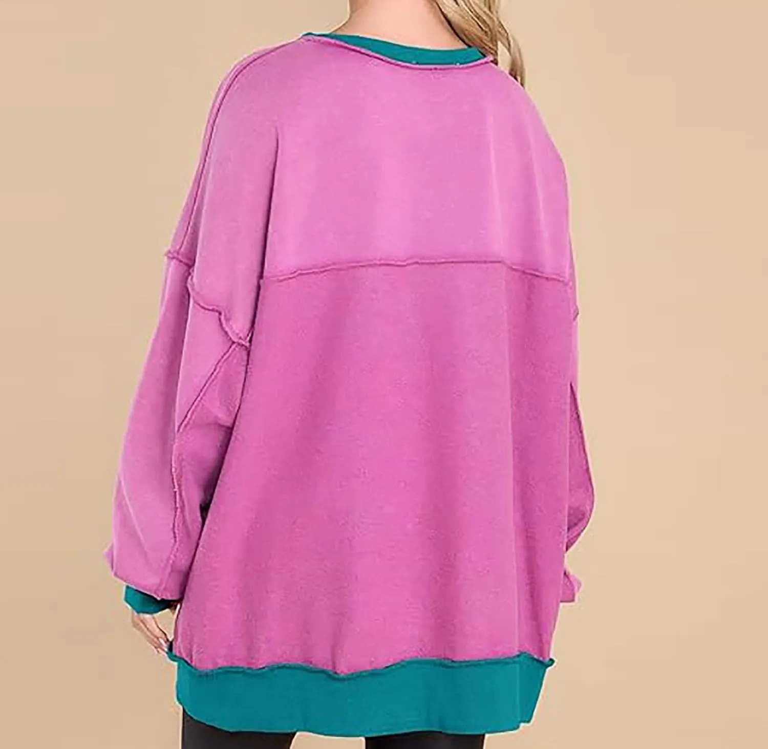 Women Long Sleeve Splicing Pullover Plain Color Tops Lightweight Sweatshirts Loose Fit Top Workout Shirts Outdoors