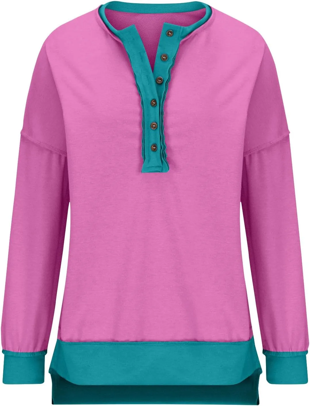 Women Long Sleeve Splicing Pullover Plain Color Tops Lightweight Sweatshirts Loose Fit Top Workout Shirts Outdoors