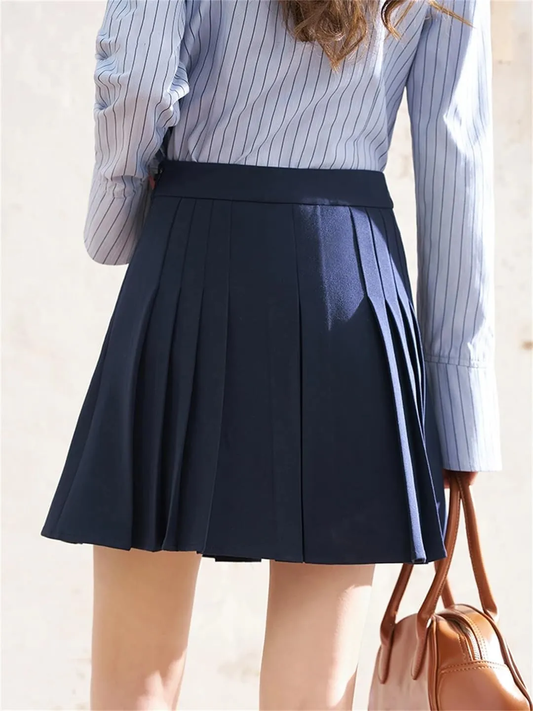 Women Spring Solid High Waist Pleated A-Line Skirts Running Casual Mini Skirts