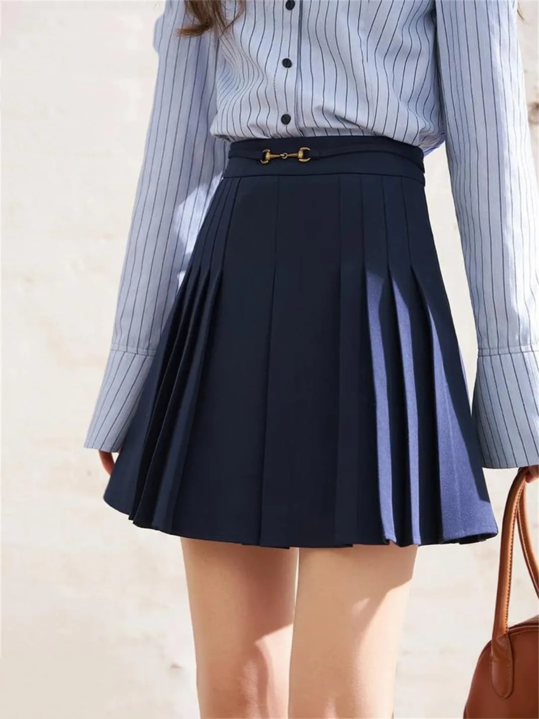 Women Spring Solid High Waist Pleated A-Line Skirts Running Casual Mini Skirts