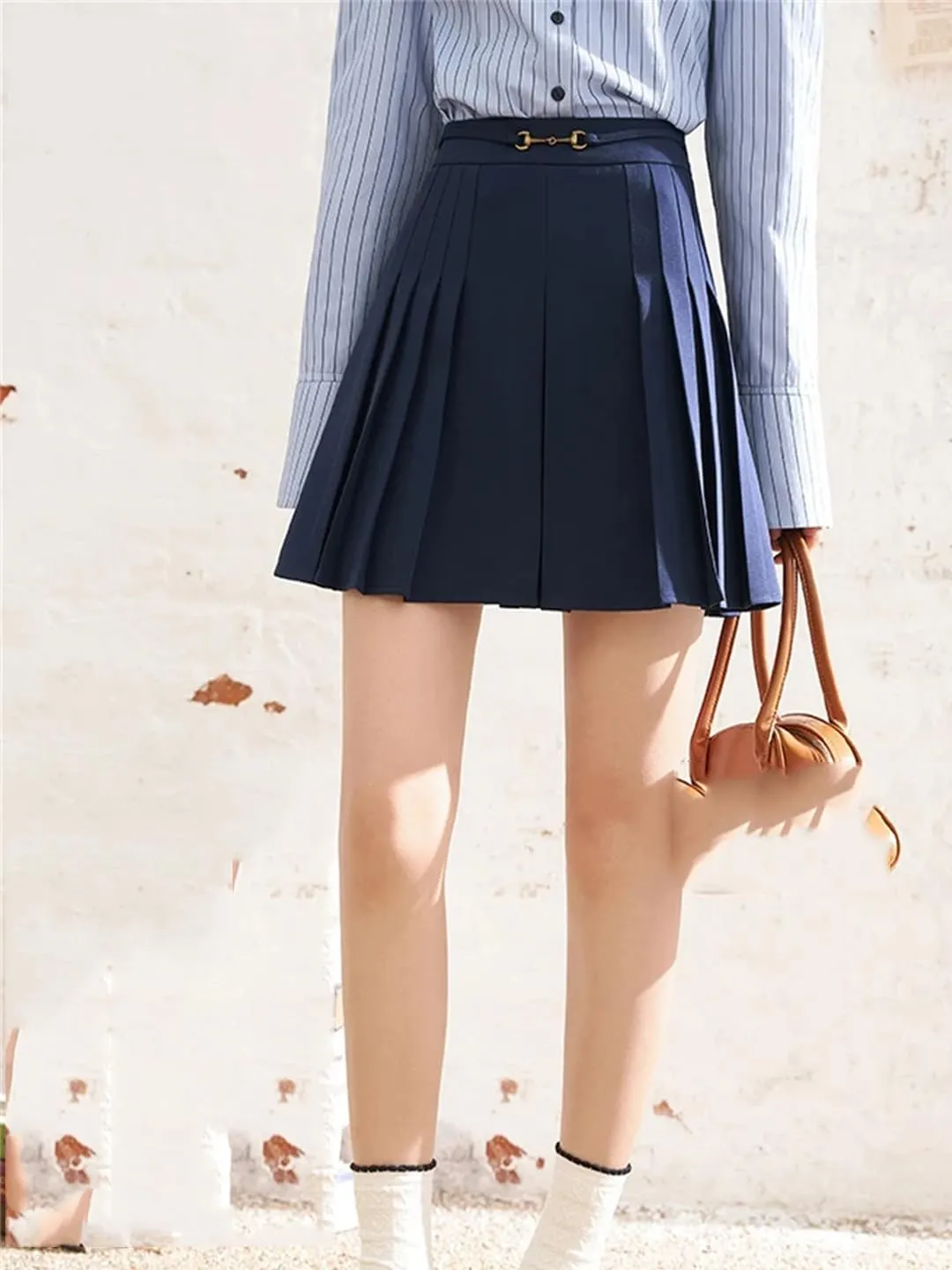 Women Spring Solid High Waist Pleated A-Line Skirts Running Casual Mini Skirts