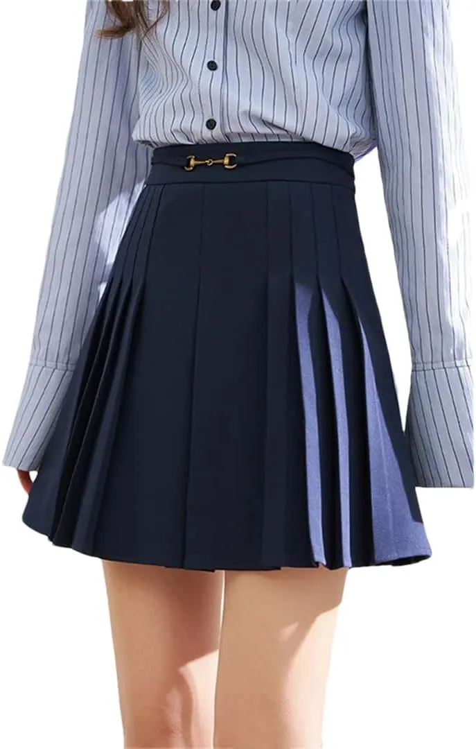 Women Spring Solid High Waist Pleated A-Line Skirts Running Casual Mini Skirts
