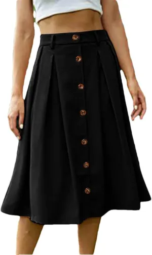 Women Summer Cotton Holiday Solid Color Beach Skirt Fashion Elastic Waist Mid Length Skirts