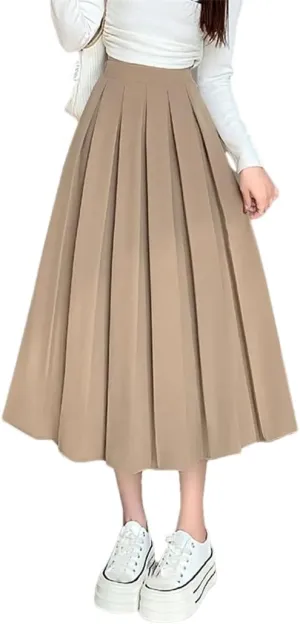 Women Summer Long Flared Hem Elastic Waist A Line Skirt Daily Wear Casual Skirts