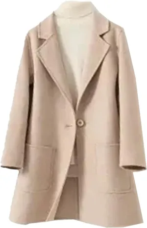 Women Wool Coat Long Double-Faced Wool Overcoat Fashion Suit Collar Outerwear