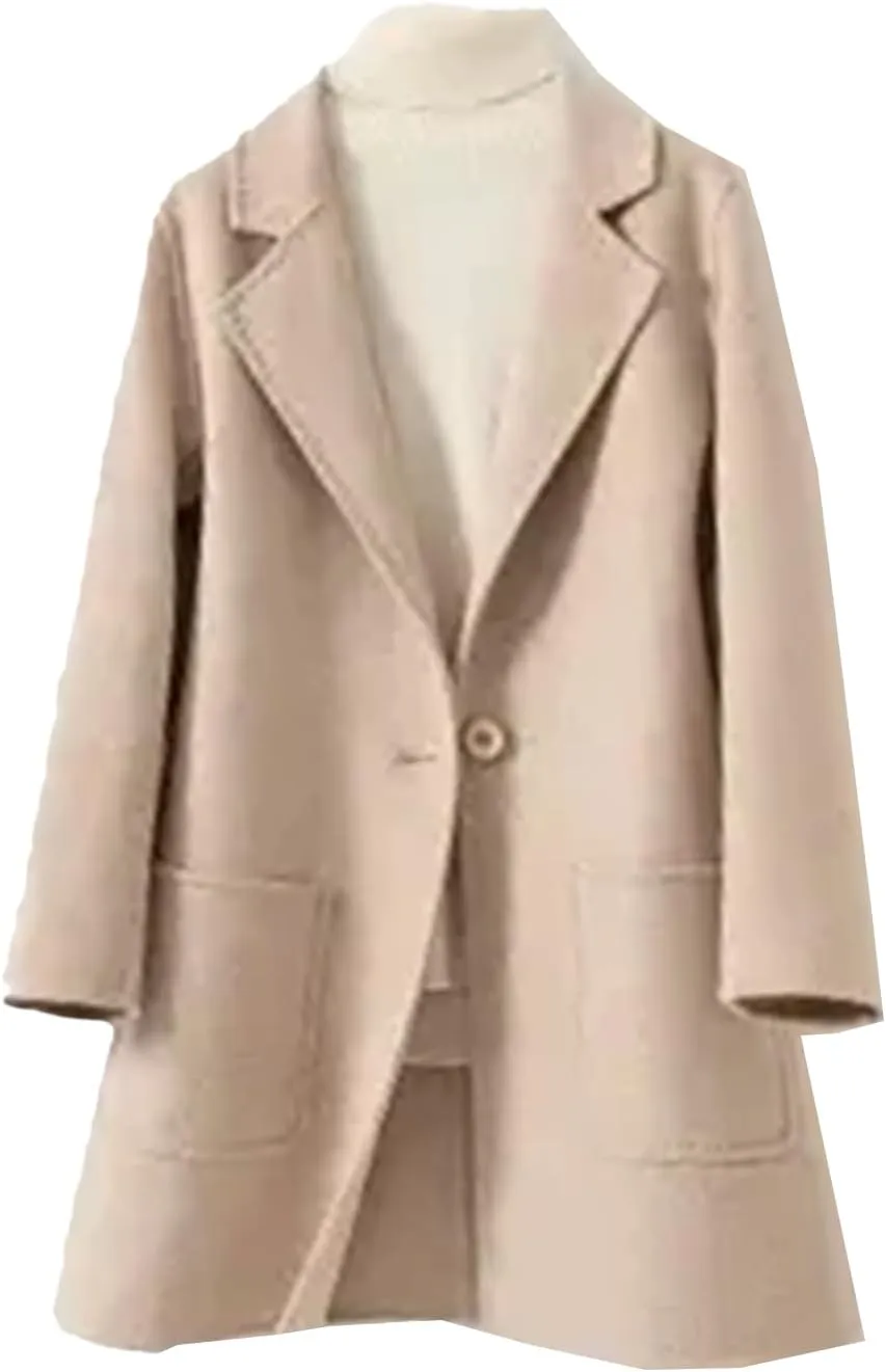 Women Wool Coat Long Double-Faced Wool Overcoat Fashion Suit Collar Outerwear
