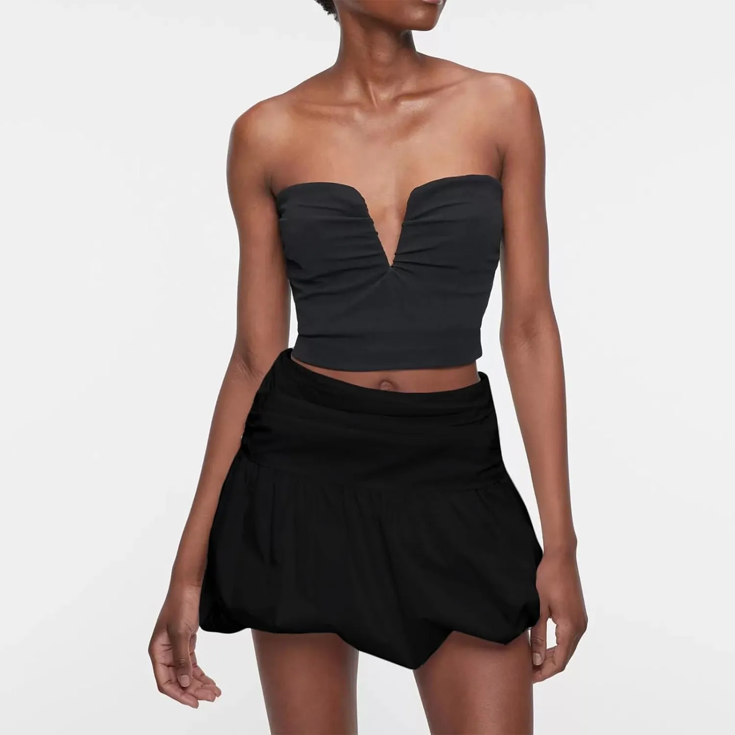 Women Y2k Bubble Skirt High Waist Pleated Puff Hem Balloon Short Skirts Slim Fit A Line Ruffle Mini Skirt