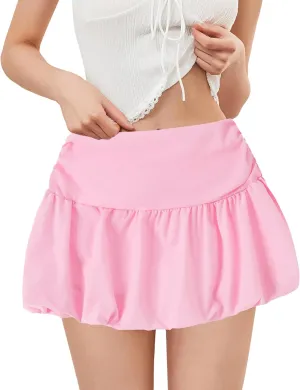 Women Y2k Bubble Skirt High Waist Pleated Puff Hem Balloon Short Skirts Slim Fit A Line Ruffle Mini Skirt