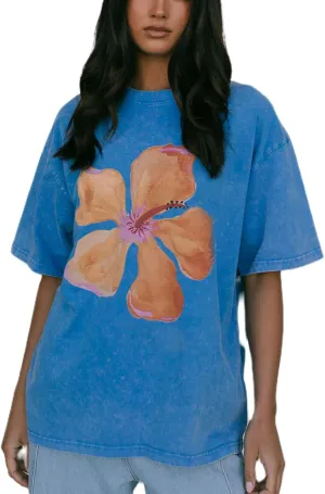 Women Y2k Floral Graphic Print Oversized Tshirts Cute Flower Aesthetic Baggy Tees Top Summer Teen Girl Coastal Clothes