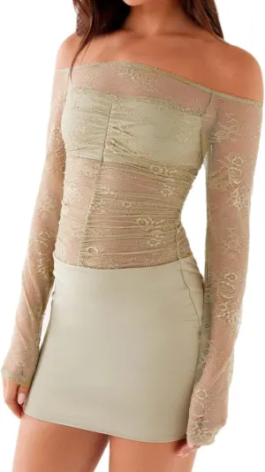 Women Y2K Off Shoulder Lace Mini Dress Sexy Long Sleeve Sheer Patchwork Bodycon Party Club Dress Evening Cocktail