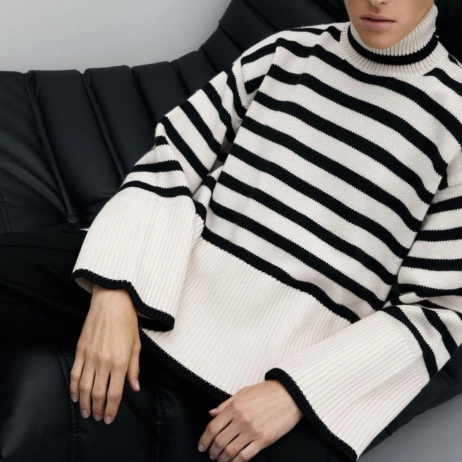 Women Y2K Turtleneck Striped Oversized Sweater Long Sleeve Color Block Poncho Sweater Fall Winter Pullover Jumper Tops