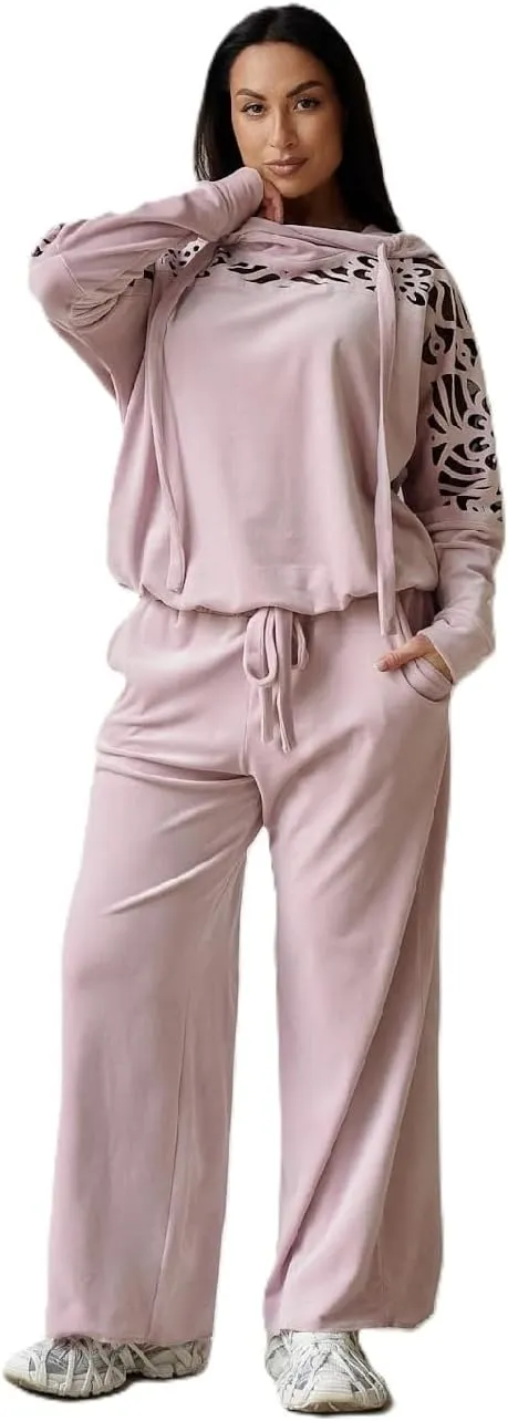 Womens 2 Piece Long Sleeve Sweatsuit Outfit Spring Fall Casual Tracksuit Lounge Set High Quality Fabric Unique Design