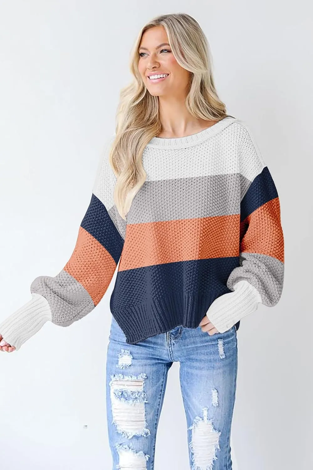 Women's 2024 Crewneck Long Sleeve Loose Oversized Chunky Knitted Pullover Sweater Jumper Tops