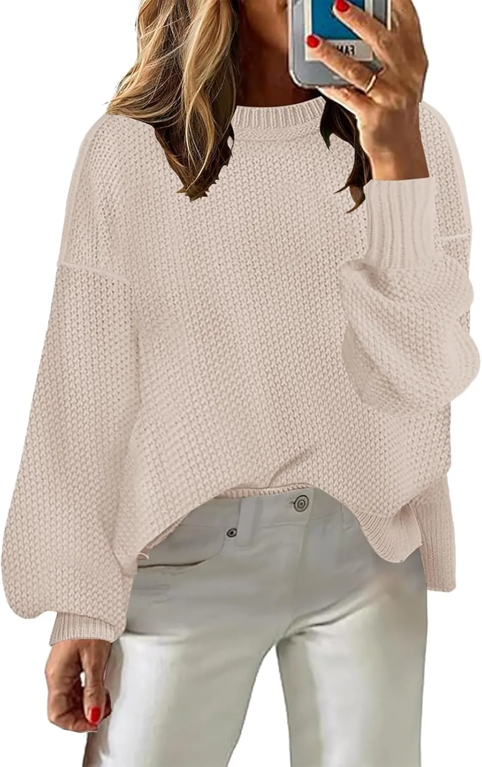 Women's 2024 Crewneck Long Sleeve Loose Oversized Chunky Knitted Pullover Sweater Jumper Tops