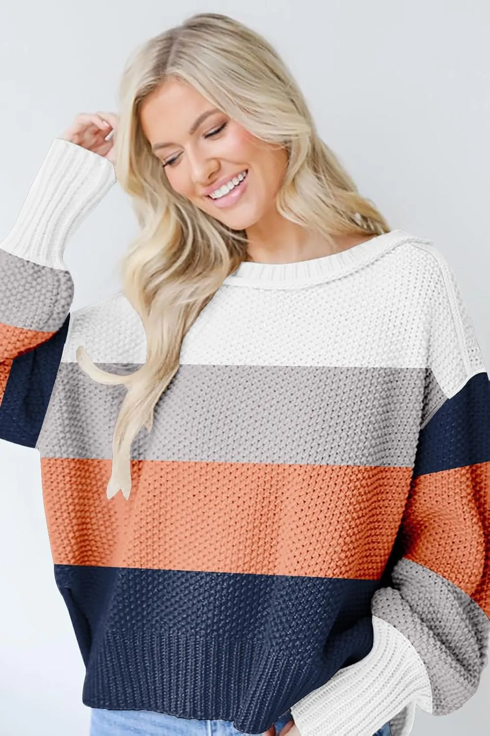 Women's 2024 Crewneck Long Sleeve Loose Oversized Chunky Knitted Pullover Sweater Jumper Tops