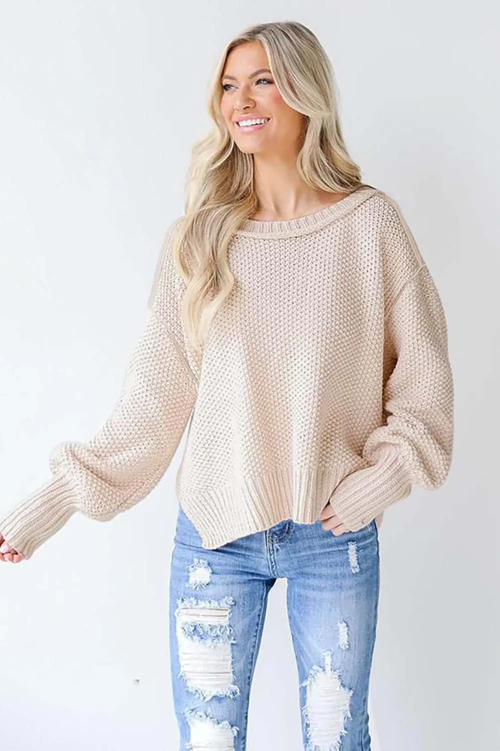 Women's 2024 Crewneck Long Sleeve Loose Oversized Chunky Knitted Pullover Sweater Jumper Tops