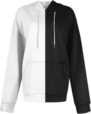 Womens 2024 Hooded Color Block Drawstring Hoodies Pullover Sweatshirts Casual Long Sleeve Tops Shirts Fall Winter