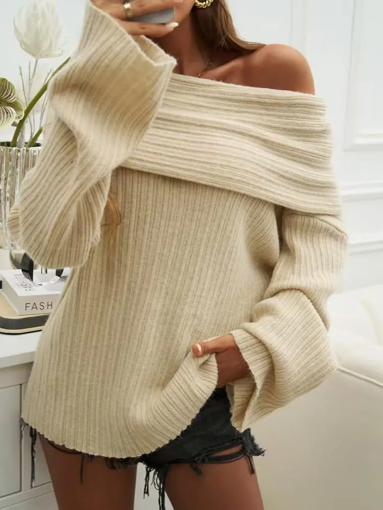 Women's 2025 Trendy Fall Off Shoulder Oversized Sweaters Casual Loose Long Sleeve Slouchy Pullover Tops Y2k Clothes