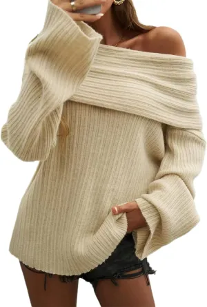 Women's 2025 Trendy Fall Off Shoulder Oversized Sweaters Casual Loose Long Sleeve Slouchy Pullover Tops Y2k Clothes