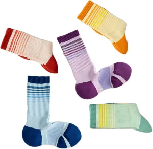 Women's Athletic Cushioned Crew Socks Ladies Sports Running Calf Socks Soft Cotton Striped Retro Socks for Girls