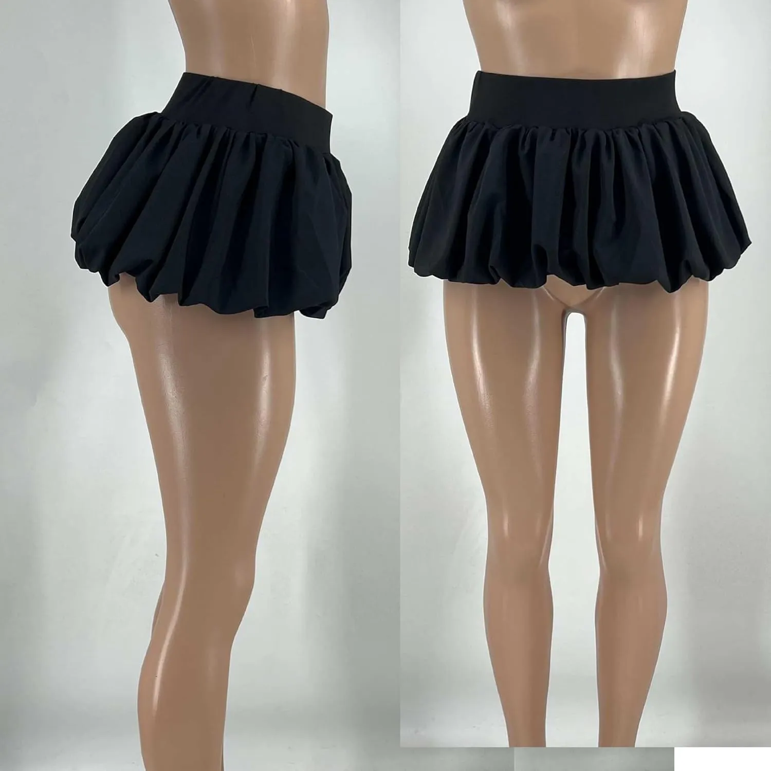 Women's Bubble Mini Skirt Y2K Pleated Ruffle High Waist Flare A Line Balloon Cute Short Skirts