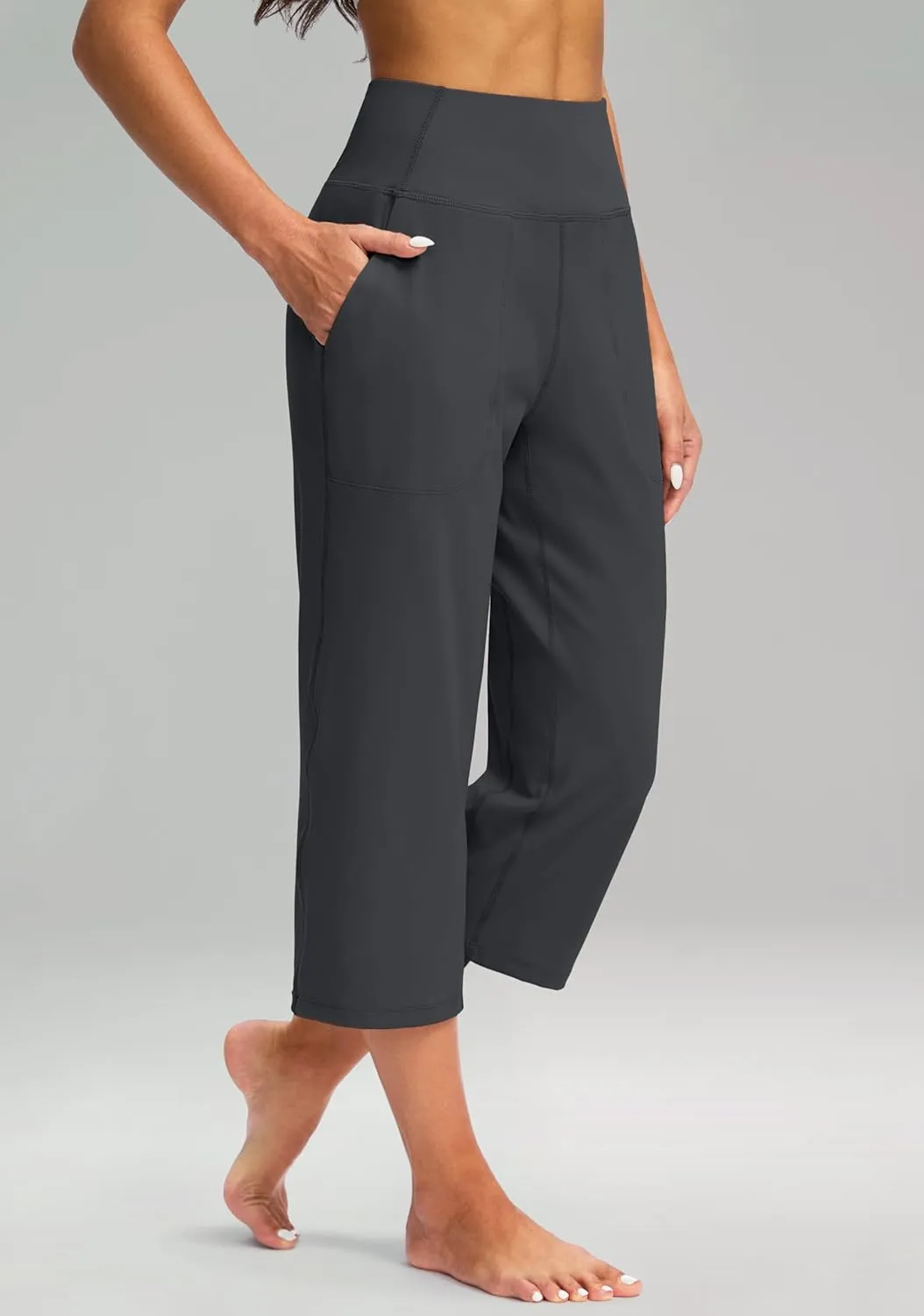Women's Capri Pants with Pockets High Waist Yoga Pants Wide Leg Workout Crop Summer Pants for Casual, Travel, Exercise