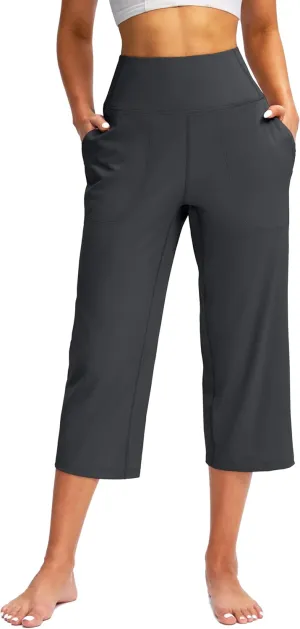 Women's Capri Pants with Pockets High Waist Yoga Pants Wide Leg Workout Crop Summer Pants for Casual, Travel, Exercise