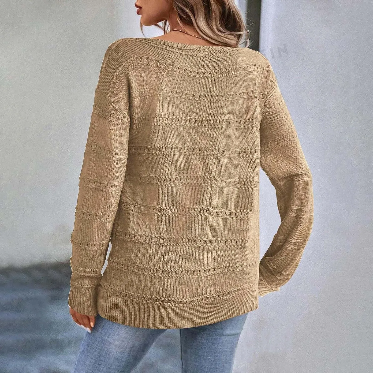 Womens Casual Sweater Lightweight Long Sleeve Off Shoulder Pullover Top Dressy Hollow Out Shirt 2024 Fall Outfits