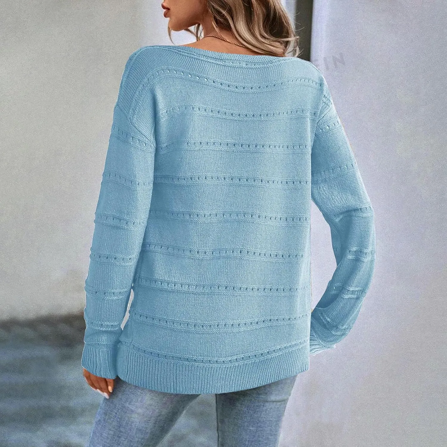 Womens Casual Sweater Lightweight Long Sleeve Off Shoulder Pullover Top Dressy Hollow Out Shirt 2024 Fall Outfits