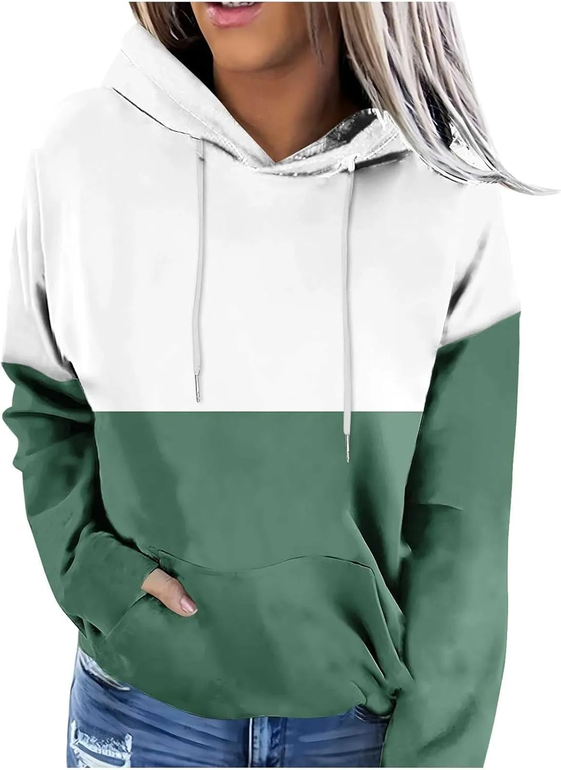 Womens Crew Neck Color Block Sweatshirts Hoodies Long Sleeve Casual Lightweight Pullover Top Fall Winter Loose Coat