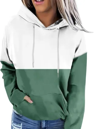 Womens Crew Neck Color Block Sweatshirts Hoodies Long Sleeve Casual Lightweight Pullover Top Fall Winter Loose Coat