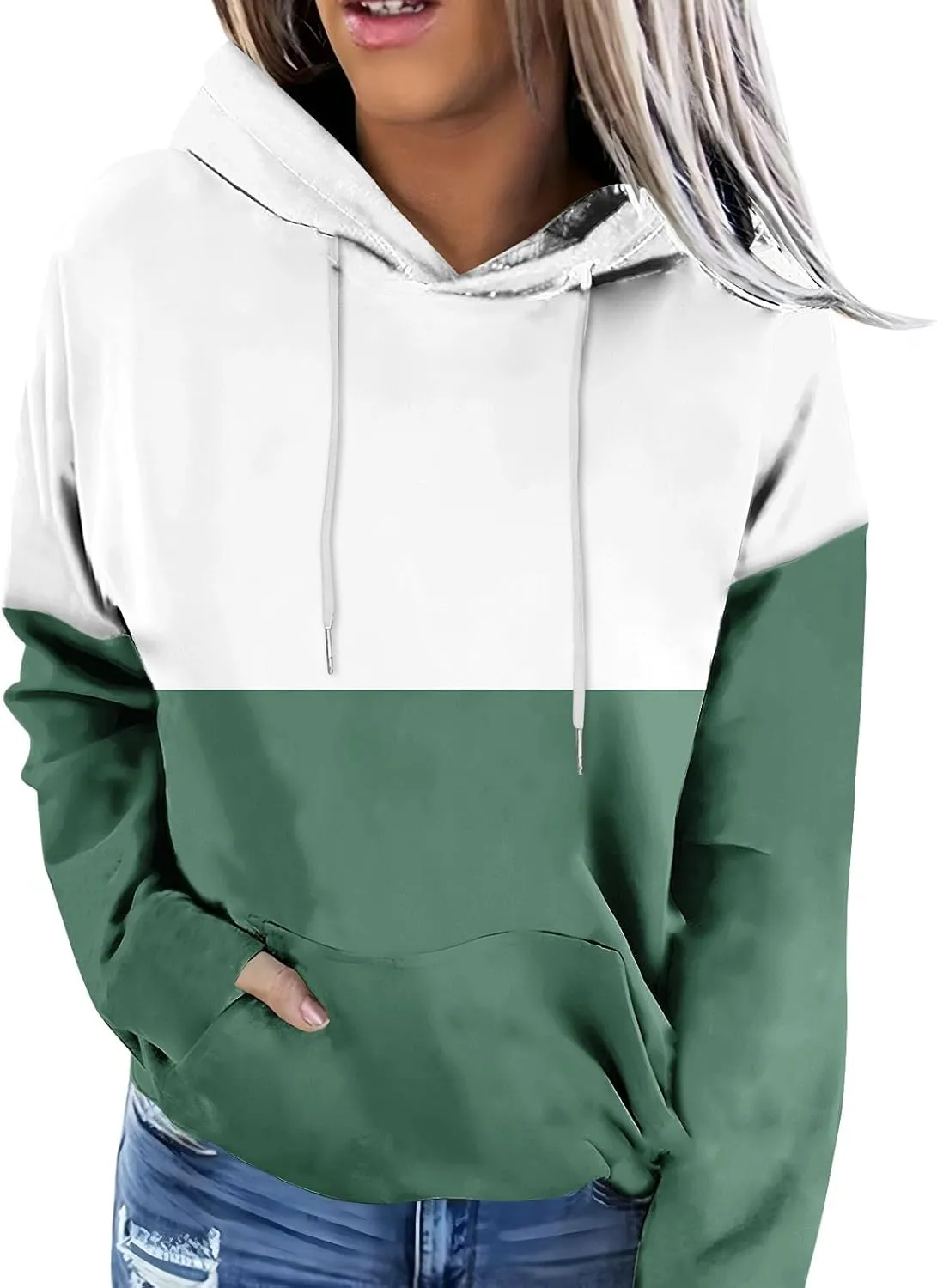 Womens Crew Neck Color Block Sweatshirts Hoodies Long Sleeve Casual Lightweight Pullover Top Fall Winter Loose Coat