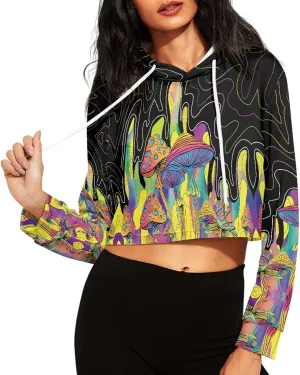 Women'S Crop Hoodie Long Sleeve Mushroom Hoodie Sweatshirt