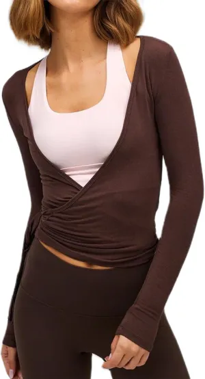 Womens Deep V Neck Cross Wrap Tie Tops Long Sleeve Slim Fit T-Shirts Workout Blouses