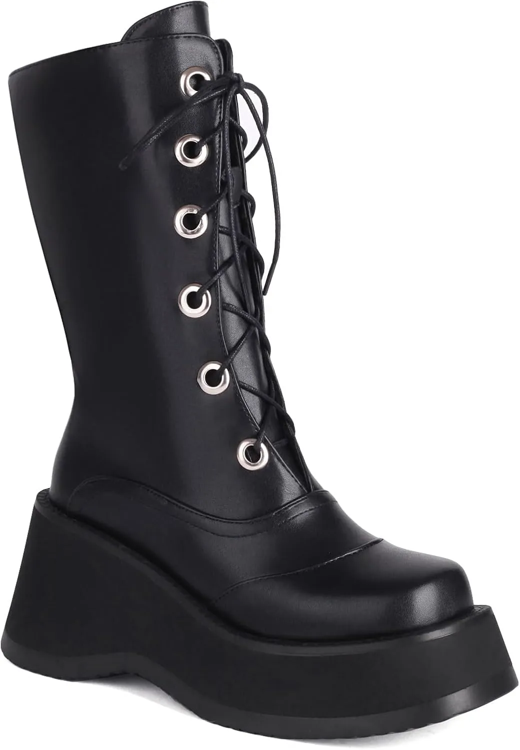 Women's Goth Platform Wedge Boots, Comfortable Chunky Mid Heel Combat Boots, Cute Gothic Ankle Boots Shoes