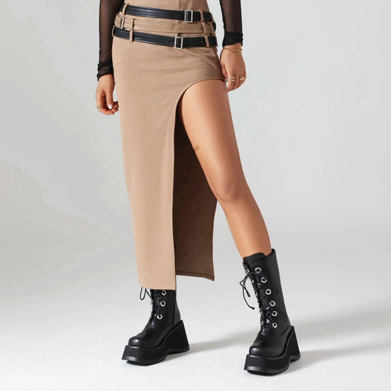 Women's Goth Platform Wedge Boots, Comfortable Chunky Mid Heel Combat Boots, Cute Gothic Ankle Boots Shoes