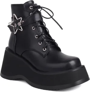 Women's Goth Platform Wedge Boots, Comfortable Chunky Mid Heel Combat Boots, Cute Gothic Ankle Boots Shoes