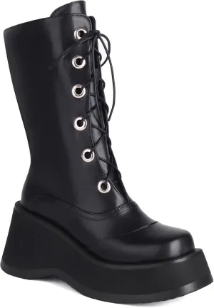 Women's Goth Platform Wedge Boots, Comfortable Chunky Mid Heel Combat Boots, Cute Gothic Ankle Boots Shoes