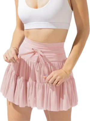 Womens High Waist Pleated Mini Skirt Casual Beach Boho Drawstring Layered Tiered Tennis Short Skirts for Girls 