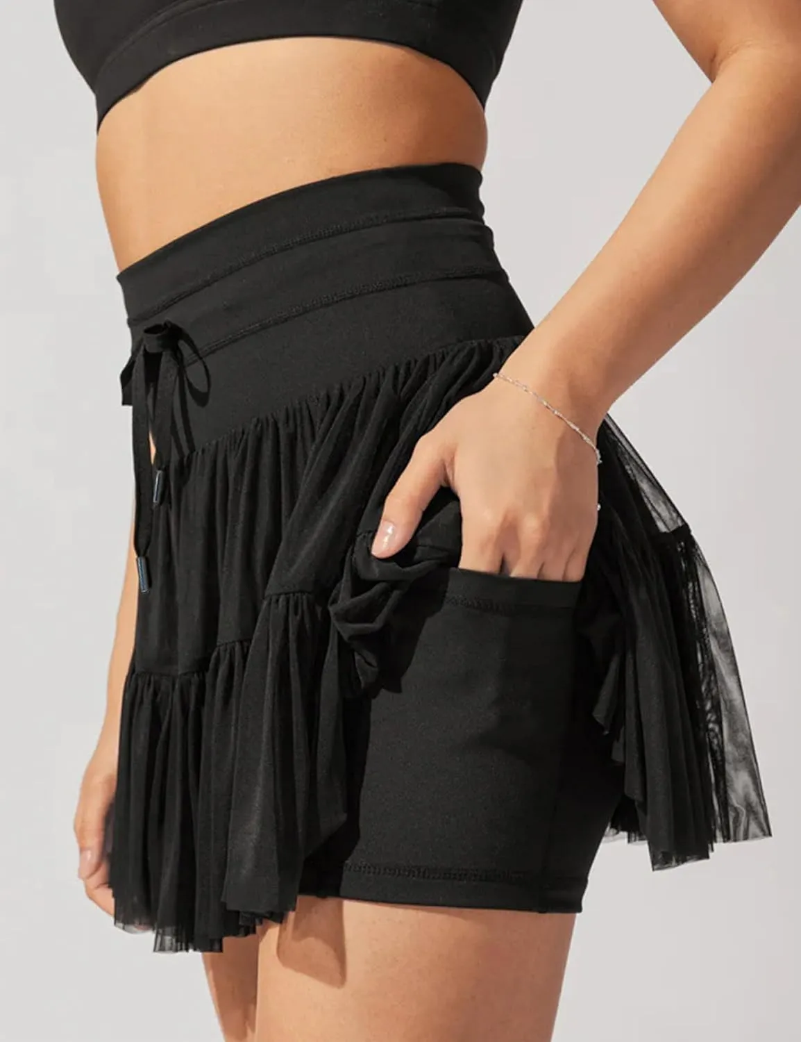 Womens High Waist Pleated Mini Skirt Casual Beach Boho Drawstring Layered Tiered Tennis Short Skirts for Girls 