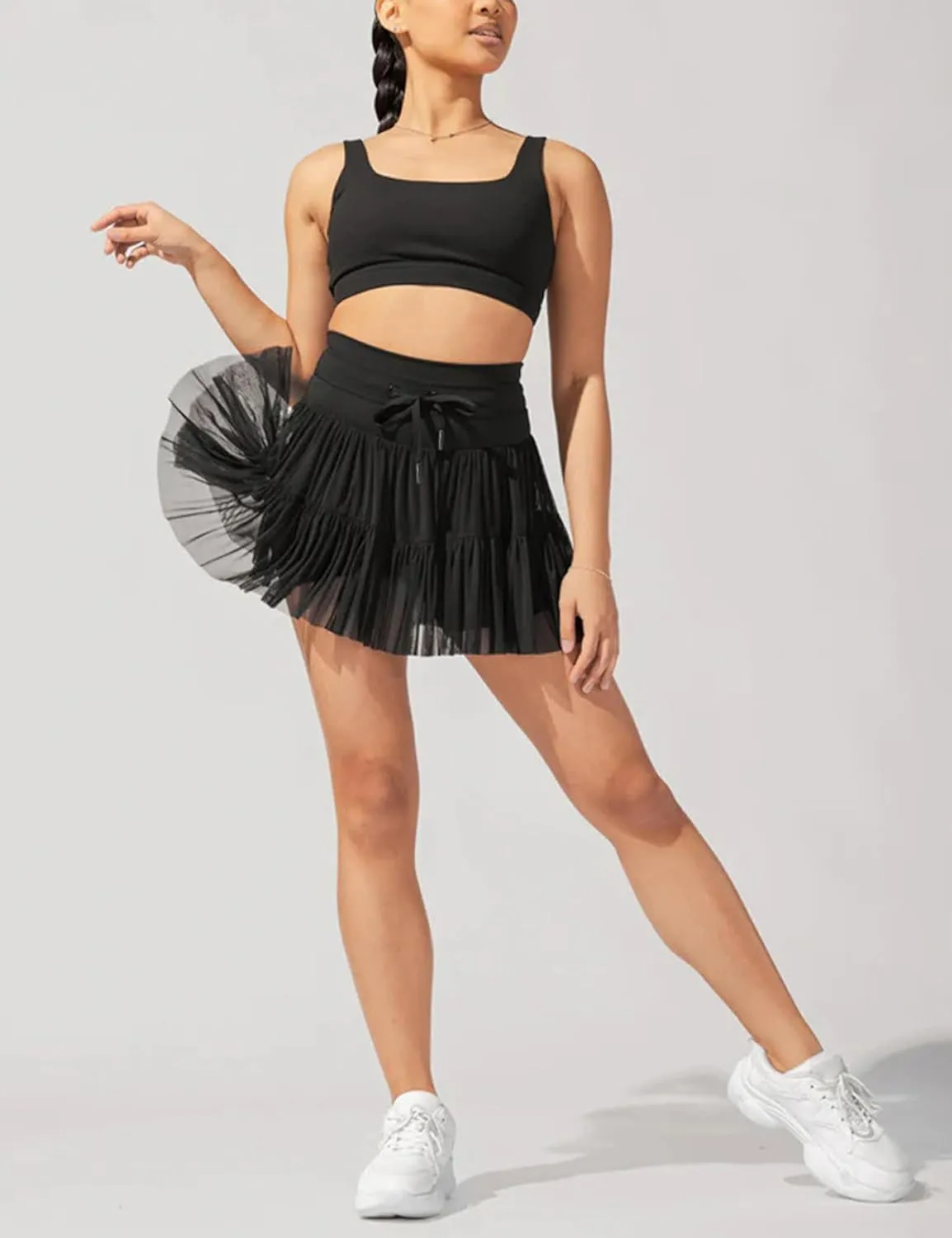 Womens High Waist Pleated Mini Skirt Casual Beach Boho Drawstring Layered Tiered Tennis Short Skirts for Girls 