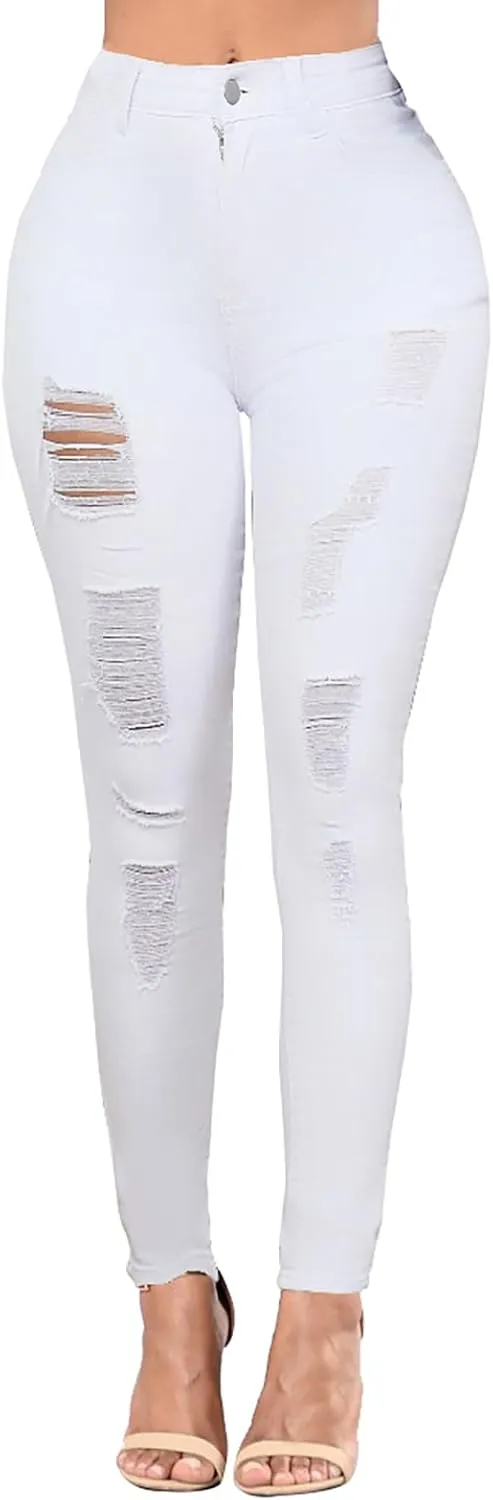 Women's High Waisted Ripped Jeans Slim Fit Distressed Skinny Jeans Stretch Butt Lifting Denim Pants